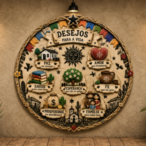 Painel Redondo Cordel “Desejos para a Vida”